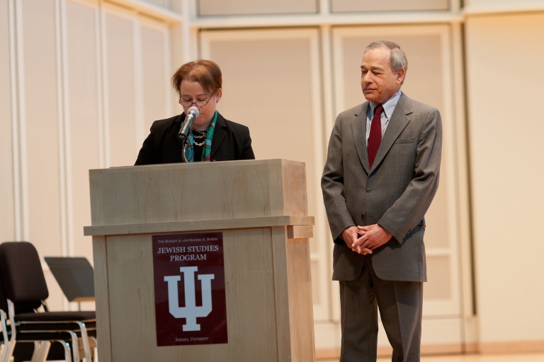 Alvin Rosenfeld receives IU's Provost Medal from Provost Lauren Robel 2013